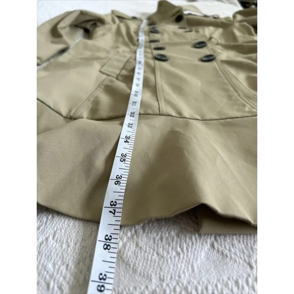 New York & Co Khaki Beige Double Breasted Belted Lined Peplum Trench Coat Size L - Picture 8 of 16